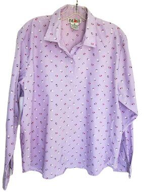 Vintage 80s 90s Eve Ltd Pastel Purple Collared Shirt Ditsy Cottagecore Print L
